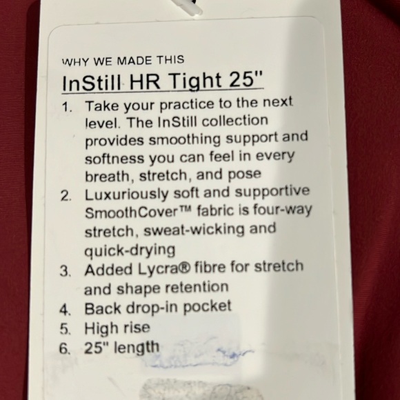 NWT lululemon athletica InStill HR Tight 25”. Size 12. Color MLWI - Mulled Wine. - Picture 3 of 9